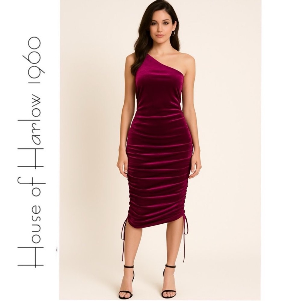 House of Harlow pink velvet one shoulder dress